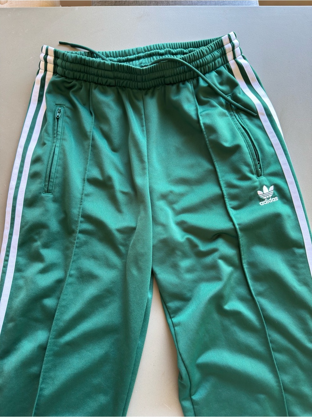 adidas Green Track Pants with White Side Stripes